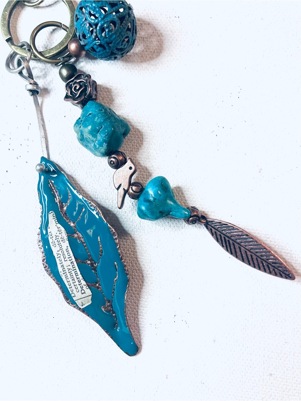 Keychain • Bag Tag • Aqua Blue • Leaf • Determination